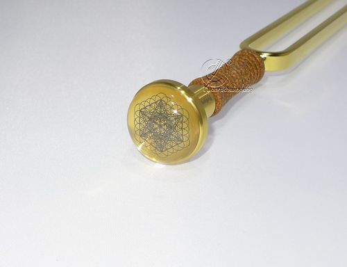 "Blume des Metatron" 25 mm Bergkristall "extra Qualität" Stimmgabelaufsatz GOLD 24K beschichtet
